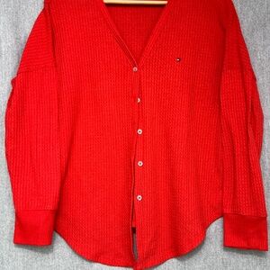 ❤️Tommy Hilfiger Vintage Men Button Down Waffle Knit Cardigan Sz M V-Neck Preppy